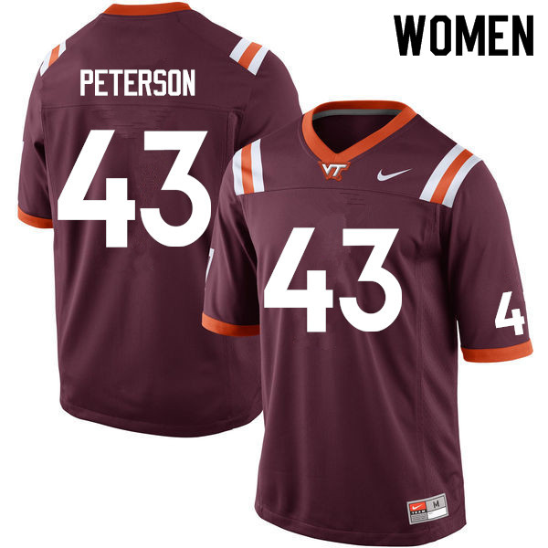 Women #43 Michael Peterson Virginia Tech Hokies College Football Jerseys Sale-Maroon